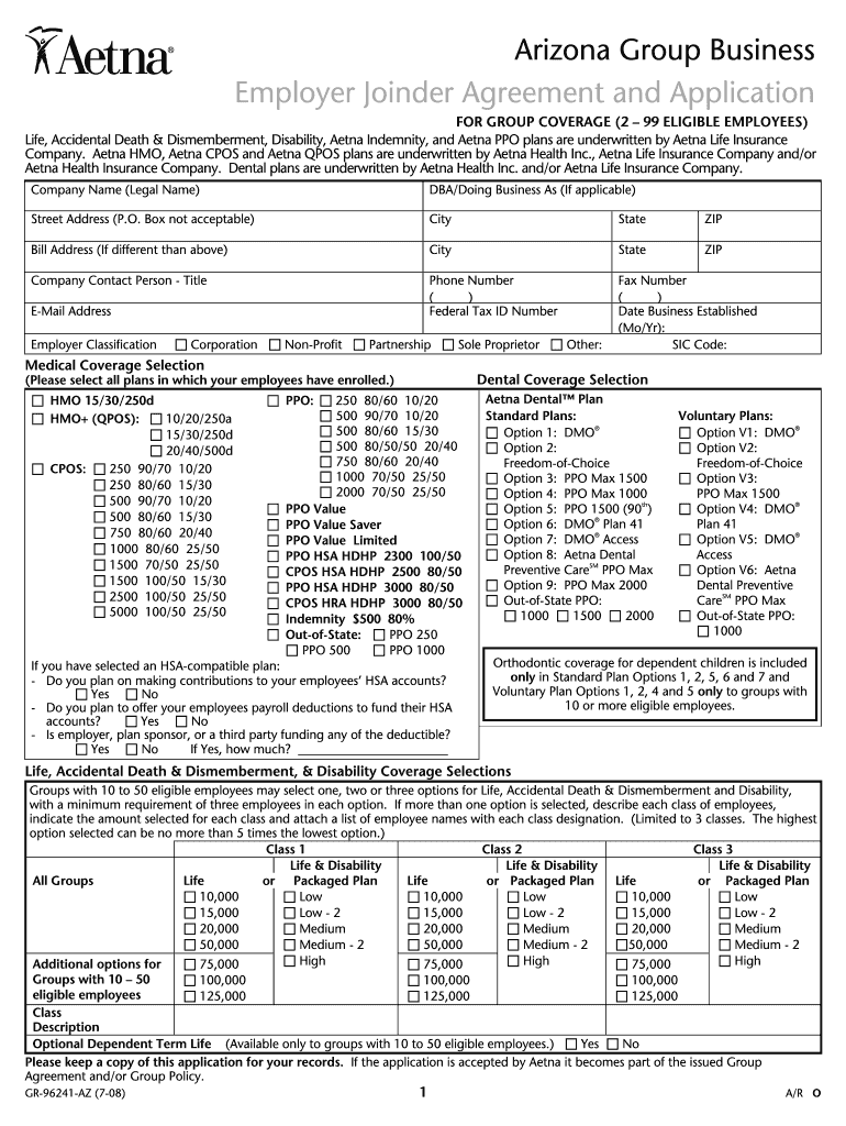 Fillable Online Arizona Small Group Employer Joinder Agreement and ...