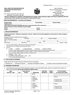 Wisconsin Small Employer Group Health Insurance Application