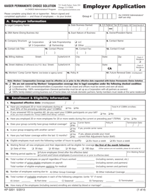 Kaiser Permanente Choice Solution Employer Application