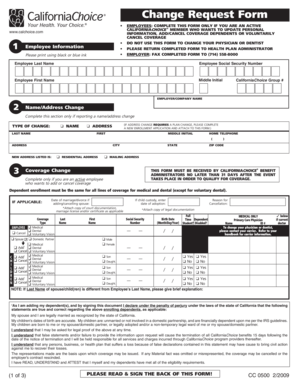 CaliforniaChoice Employee Change Request Form
