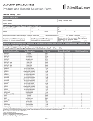 California Small Business Product and Benefit Selection Form