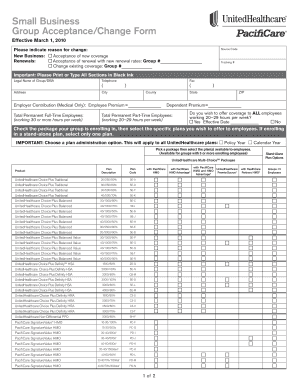 Small Business Group Acceptance/Change Form