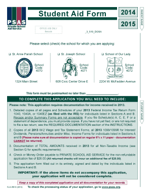 Student Aid Form 2014
