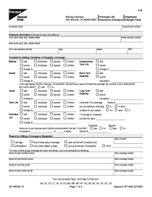 Principal Life Insurance Company Change Form