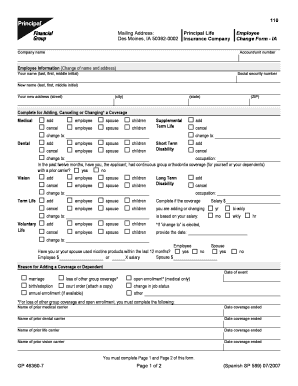 Principal Life Insurance Company Change Form - IA