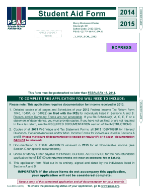 Student Aid Form 2014