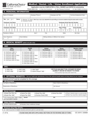 Medical Dental Life Vision Enrollment Application
