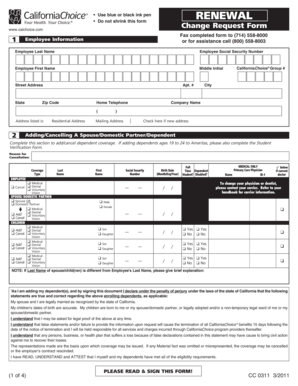 CaliforniaChoice Health Plan Change Request Form