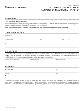 Kaiser Permanente Small Business Payment Authorization