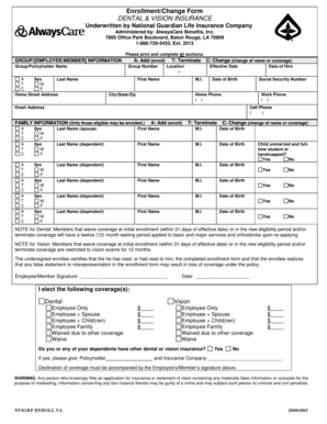 Dental and Vision Insurance Enrollment Form