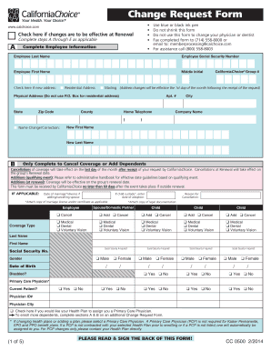CaliforniaChoice Health Plan Change Request Form