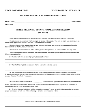 Ohio Entry Relieving Estate from Administration
