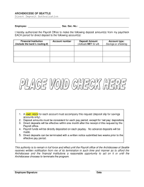 Authorization letter for bank deposit - Direct Deposit Form - Archdiocese of Seattle - seattlearchdiocese