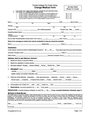 Florida College Dry Creek Camp Medical Form