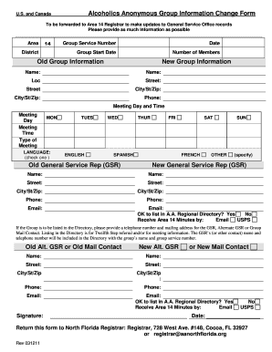 Alcoholics Anonymous Group Information Change Form