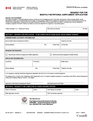 Monthly Nutritional Supplement Application Request