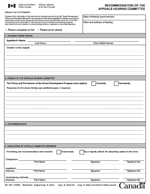 BC Social Development Appeal Hearing Form