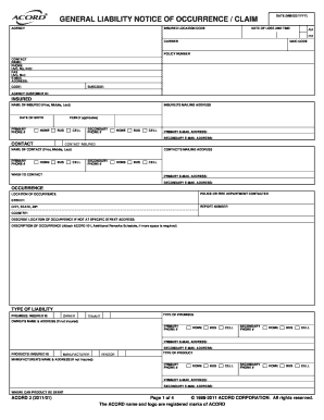 General Liability Notice of Occurrence Claim Form