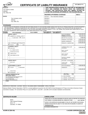 Certificate of Liability Insurance