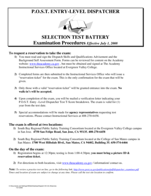 P.O.S.T. Entry-Level Dispatcher Exam Registration Form