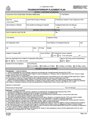 Training Internship Placement Plan Form