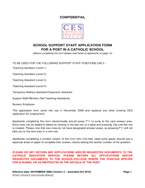 School Support Staff Application Form