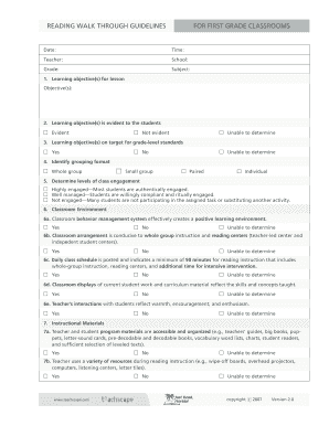 Reading Walkthrough Guidelines for First Grade Classrooms