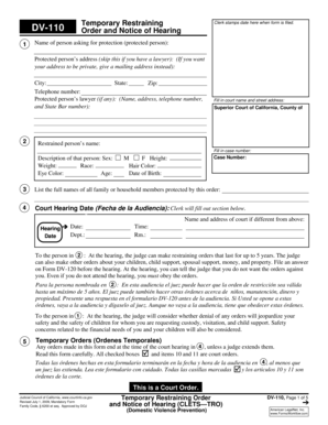 California Temporary Restraining Order DV-110