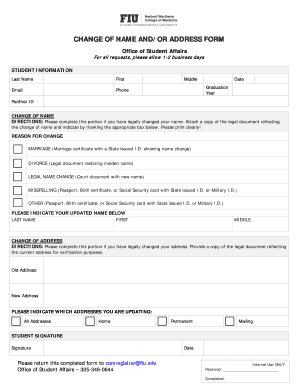Student Change of Name and Address Form