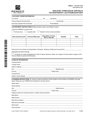 Solo(K) Precious Metals Investment Authorization