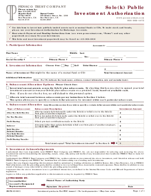 PENSCO Solo(k) Investment Authorization Form