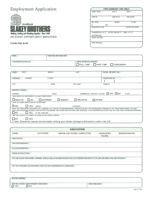 Slakey Brothers Employment Application