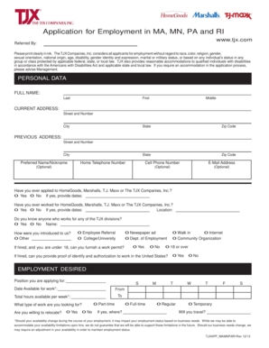 TJX Employment Application Form