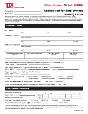 TJX Employment Application Form