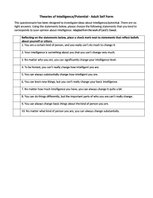 Theories of Intelligence/Potential - Adult Self Form
