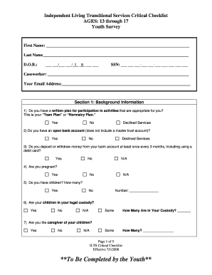Independent Living Transitional Services Critical Checklist