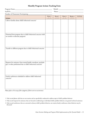 Monthly Program Actions Tracking Form