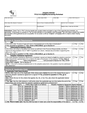 Adoption Subsidy Eligibility Screening Worksheet