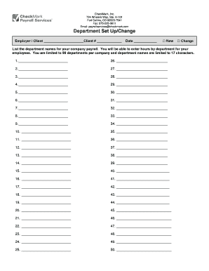 Department Set Up/Change Form