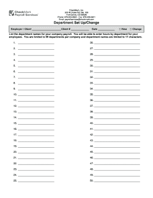 Department Set Up/Change Form