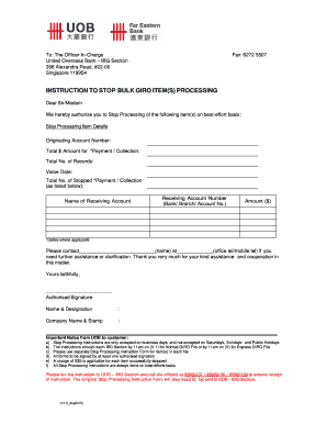 UOB Stop Processing GIRO Instruction