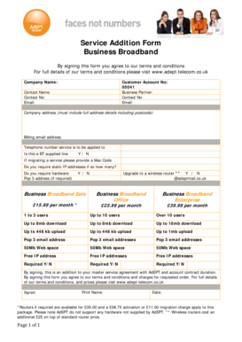 Business Broadband Service Addition Form