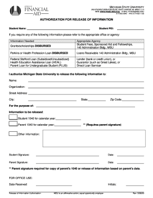 Michigan State University Authorization for Release of Information
