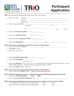 Upward Bound Student Application Form