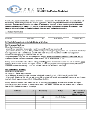 2014-2015 Verification Worksheet