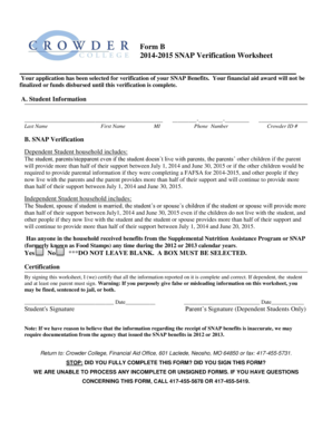SNAP Verification Worksheet