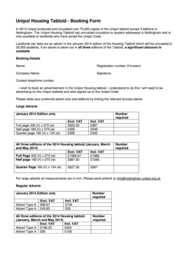 Unipol Housing Tabloid Advert Booking Form