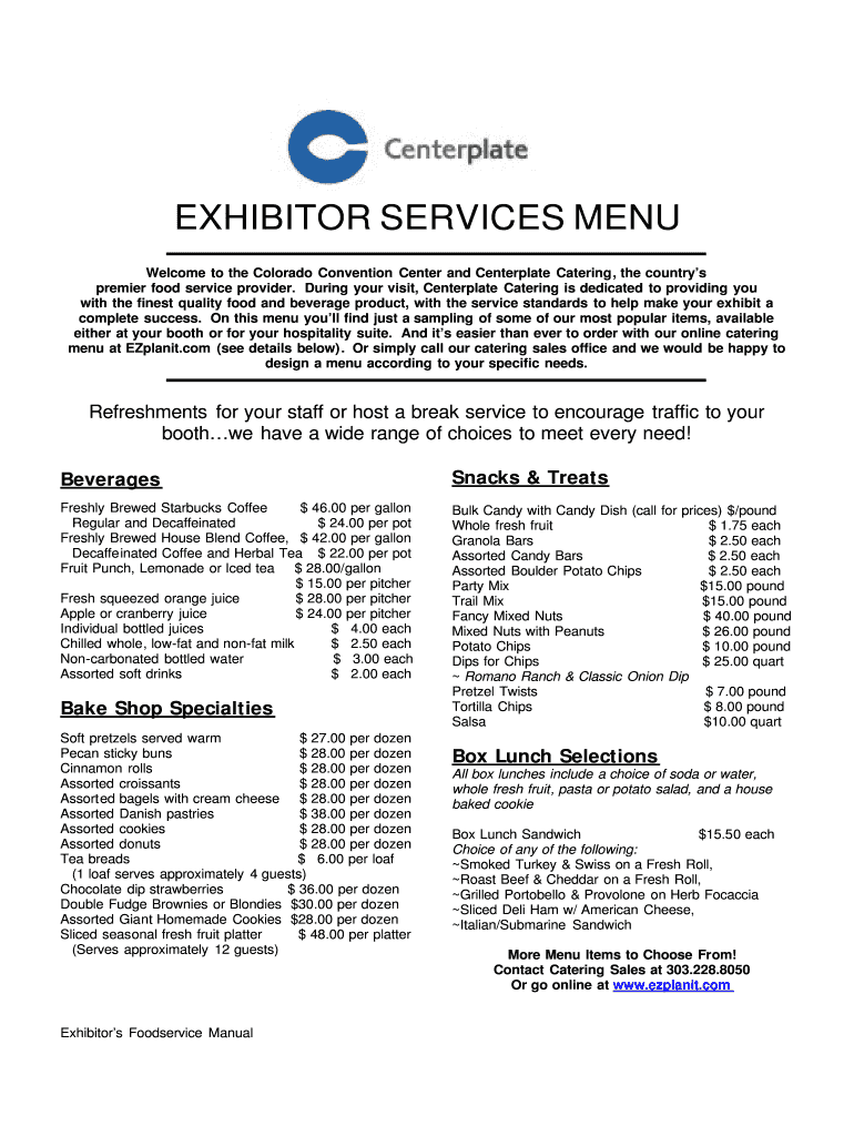 Exhibitor Services Catering Menu - Blank Fillable Template | Fill Out ...