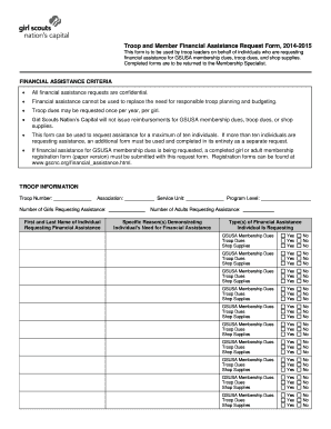 Troop and Member Financial Assistance Request Form