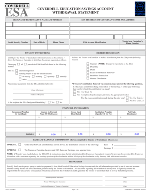 Coverdell ESA Withdrawal Statement